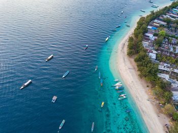 High angle view of boats in sea