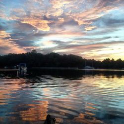 Scenic view of calm lake at sunset