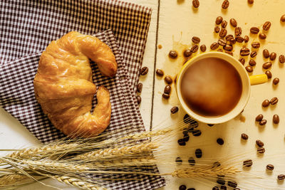 High angle view of coffee on table