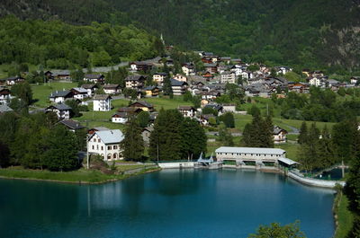 Buildings in town over the lake 