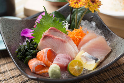 High angle view of sushi in plate