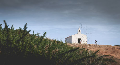 Panoramic view of trees and building against sky