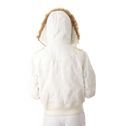 Rear view of woman standing against white background