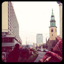 Woman walking on city street