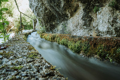 Stream flowing through rocks in forest