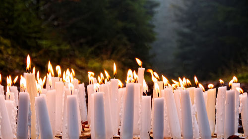Close-up of illuminated candles at night