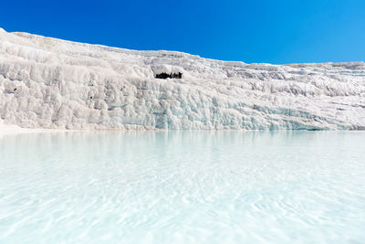 Scenic view of sea against clear sky during winter