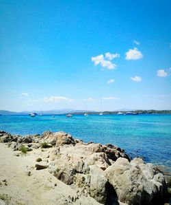 Scenic view of sea against clear blue sky