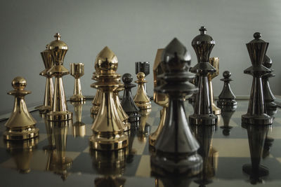 Close-up of chess pieces on board