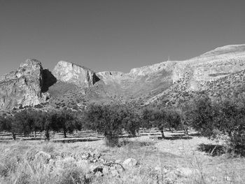 Scenic view of mountains against clear sky