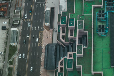 High angle view of buildings in city