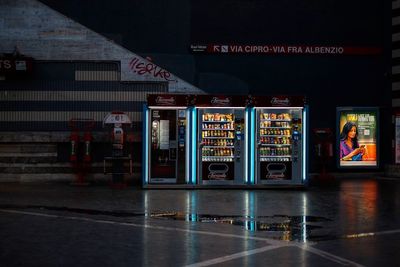 Information sign in city at night