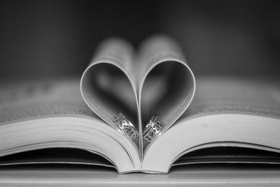 Close-up of heart shape on book