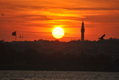 Silhouette of buildings at sunset