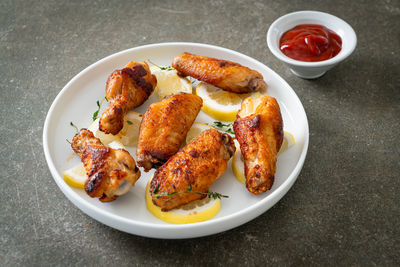 Close-up of food in plate on table