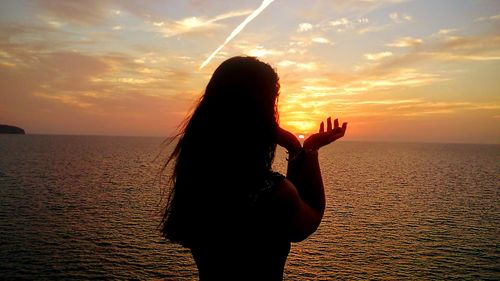 Scenic view of sea during sunset