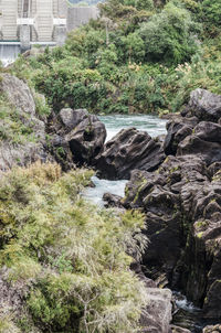 View of rocks at riverbank