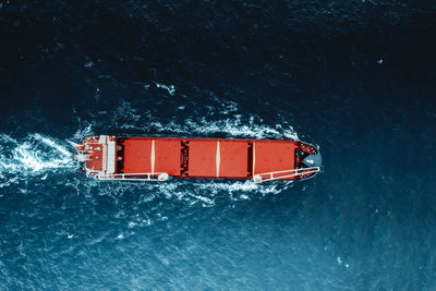 High angle view of ship in sea