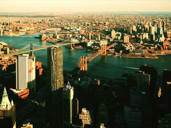 High angle view of city at waterfront