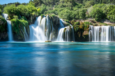 View of waterfall in forest