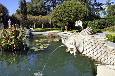 Statue on fountain in park