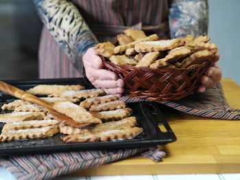 High angle view of preparing food on table