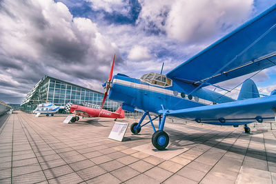 Low angle view of airport runway against sky