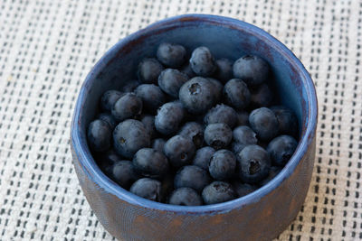 High angle view of fruits in bowl on table