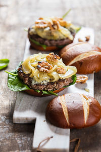 Close-up of burger on table