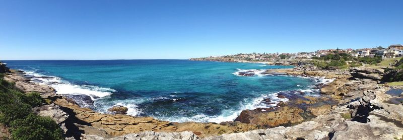 Scenic view of sea against clear sky