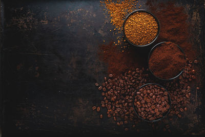 High angle view of coffee beans on table