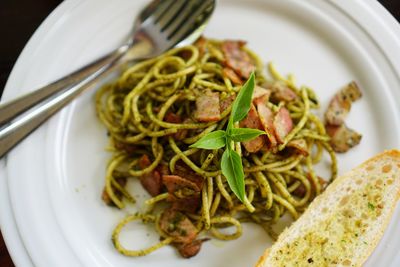 Close-up of noodles served in plate