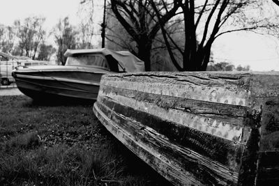 Close-up of boat against trees