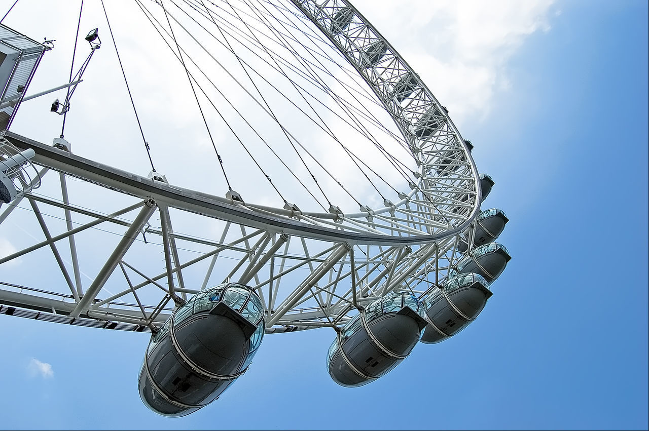 LOW ANGLE VIEW OF ROLLERCOASTER AGAINST SKY