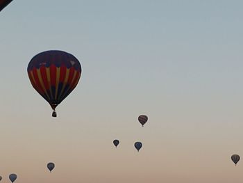 Low angle view of hot air balloon against clear sky