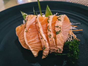 High angle view of fish in plate