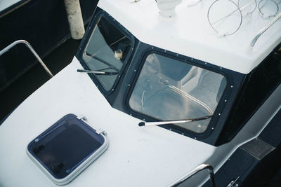 High angle view of car on side-view mirror