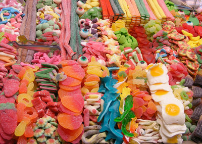 Full frame shot of various colorful candies at market