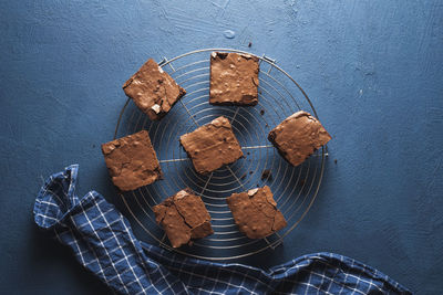 High angle view of cookies on table