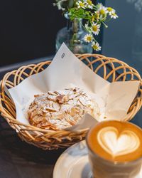 High angle view of coffee cup on table