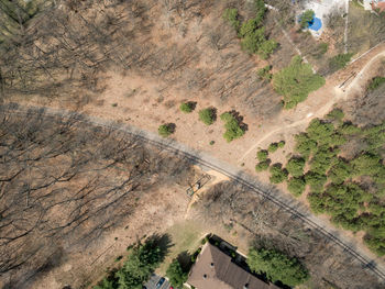 Aerial view of railroad tracks in suburban new jersey