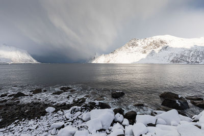 Scenic view of snowcapped mountains against sky