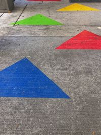 High angle view of arrow sign on road