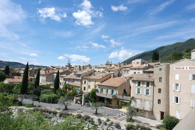 High angle view of townscape against sky