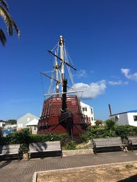 Low angle view of traditional building against blue sky