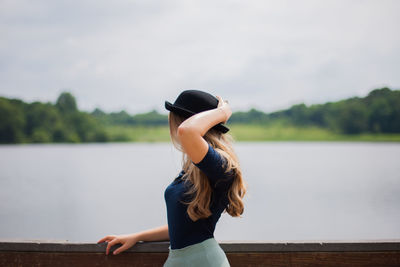 Woman looking at lake