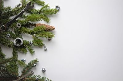 High angle view of christmas tree on table