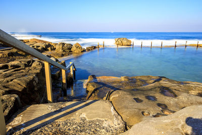 Scenic view of sea against clear sky