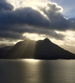 Scenic view of mountains against cloudy sky