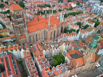 High angle view of buildings in city